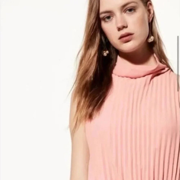 Babaton Aritzia Bautista Midi Dress Pleated Mock Neck Side slit Pink Size XXS - Picture 11 of 16